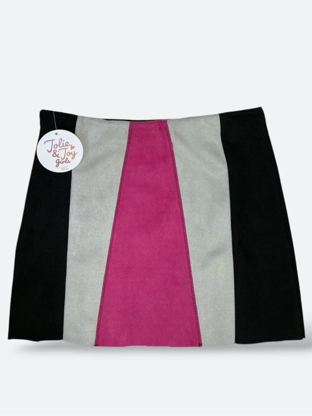 Jolie & Joy Faux Suede MiniSkirt Colorblock Black Pink Gray Girls M 10/12 NEW